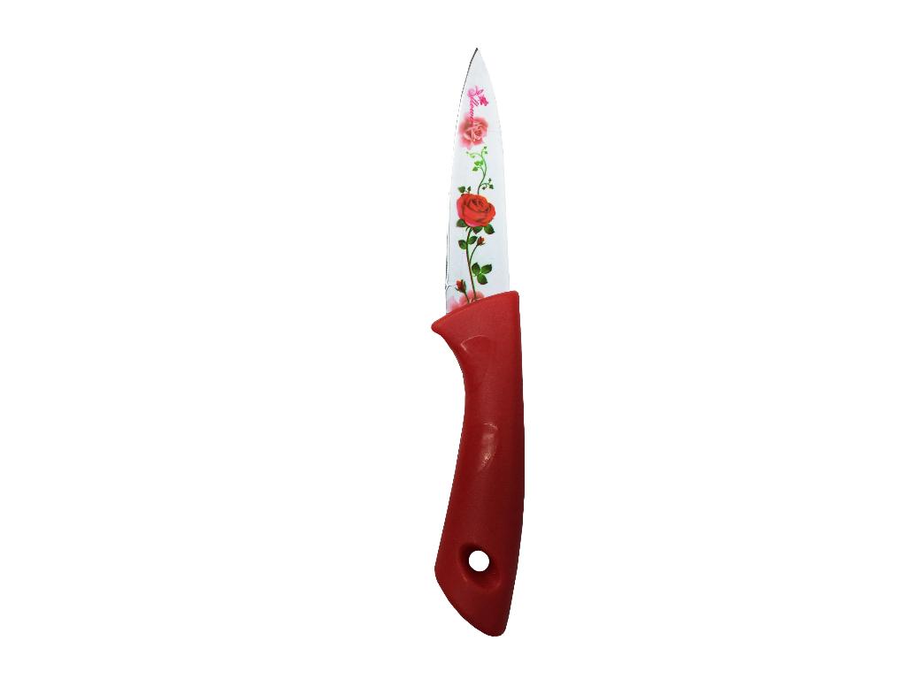 Фото Нож кухонный 19см пласт. ручка, рисунок на лезвии на блистере MC05-144